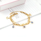 Blue Zircon Layered Stainless Steel Ladies Bracelets Chain Gold Bracelet Clasp Bangles Jewelry Charms For Girls