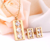 Stainless Steel CZ Wedding Bridal Dubai Jewelry Sets For Women Indian Gold Color Crystal Indian Jewellery Sets