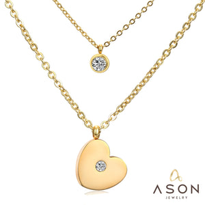 ASON – colliers avec pendentif en forme de cœur, couleur or, chaînes multicouches en acier inoxydable, ras du cou rond en zircone cubique pour femmes