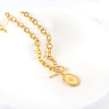 ASON Trendy Oval Lucky Star OT Clasp Charm Pendant Necklace Gold Color Stainless Steel For Women Jewelry Chokers Party Gift