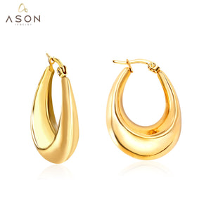 ASON Korean Style Smooth Big Circle Hoops Earrings Gold Color Stainless Steel for Women Girl Fashion Jewelry Piercing Boho