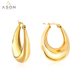 ASON – boucles d'oreilles en acier inoxydable pour femmes et filles, grand cercle lisse, couleur or, bijoux à la mode, Piercing Boho 