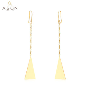 ASON Elegant Gold Color Drop Earrings Stainless Steel Triangle Pendant Dangle Earrings for Women Gift Party Jewelry