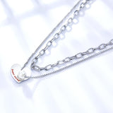 Stainless Steel Heart Imitation Pearl Pendant Necklace Collars Trendy Gold Color Double Chains Necklace Wedding