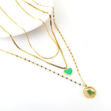 Triple Trendy Products Stainless Steel Necklaces For Woman Snake Beads Chain Green Heart Pink Zirconia Vneck Choker