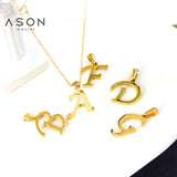 ASON Initial 26 Letters A-Z Gold Color Stainless Steel Modern Chain Choker Pendant Necklaces For Women Fashion Jewelry