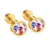 Gran oferta de pendientes de tuerca con rosca de piedra CZ colorida para mujer/niña, pendientes de acero inoxidable, joyería de moda Bijoux