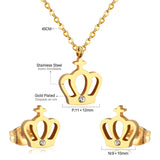 ASON Simple Style Crown Shape Frosted Gold Color Necklace Earrings Stainless Steel for Women Fashion Jewelry Sets Party