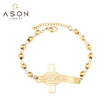 ASON joyería religiosa de acero inoxidable, pulseras con cuentas de Color dorado, brazalete para mujeres y hombres, joyería de moda, cadenas, pulseras, Rosario 