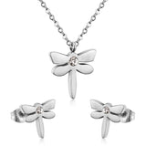 ASON Dragonfly Necklace Earrings Jewelry Set Stainless Steel Gold Color Animal Pendants Necklaces Statement Fashion Jewelry