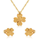 ASON Frosted Flower Chain Pendant Necklace Piercing Earrings Gold Color Stainless Steel for Women Jewelry Sets Fashion