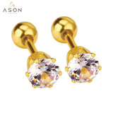 ASON Size 3mm/4mm/5mm Gold Color Cubic Zirconia Round Screw Piercing Stud Earring Stainless Steel Earring For Women Jewelry