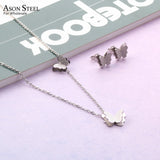 ASON Stylish Frosted Butterfly Pendant Necklace and Stud Earrings Set Stainless Steel Jewelry Set for Women Daily Wear