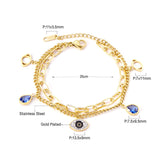 Bracelets en acier inoxydable pour femmes, couches de Zircon bleu, chaîne en or, fermoir, bijoux, breloques pour filles