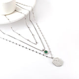 ASON Trendy Hexagon Charm Green Shell Accessories Multi-layer Chain Pendant Necklace Stainless Steel For Women Jewelry Boho