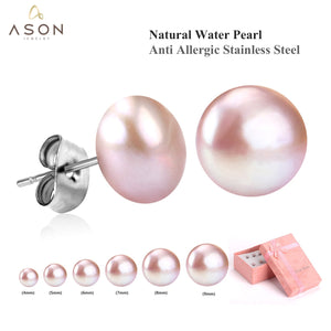 ASON Mix Size Earring Set Stainless Steel 6pairs/box Pink White Freshwater Pearl Stud Earrings Female Bioux Daily Wear