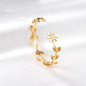 Daisy Cuff Bangles Gold Color Plant Boho Opening Bracelets For Elegant Ladies Fairy Girls Jewelry pulseiras feminin