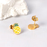 ASON Gold Color Fruit Cartoon Stud Earrings 316L Stainless Steel Pineapple Shape Earrings for Women Fashion Jewelry Gift