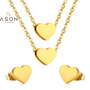 ASON-gargantilla con colgantes de doble corazón de acero inoxidable para mujer, collares de cadenas multicapa de Color dorado, joyería de regalo para fiesta 