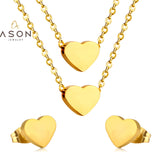 ASON Stainless Steel Double Heart Pendants Women Choker Necklaces Gold Color Multialyer Chains Necklace Party Gift Jewelry