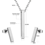 ASON – ensemble de bijoux couleur argent, pendentif à barre verticale en acier inoxydable, collier pour femmes/hommes, cadeau d'anniversaire, boucles d'oreilles à la mode 