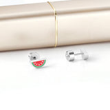 ASON Sweet Watermelon Children's Small Stud Earrings Silver Color Stainless Steel Cartoon for Girl Women Jewelry Piercing