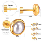 ASON Piercing Earrings Stainless Steel Gold Color Imitation Pearl Screw Stud Earrings Women Size 4mm/6mm/8mm/10mm Jewelry