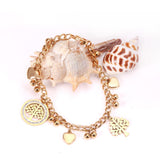 Pulseras de cadena de oro con dijes de corazón de árbol, pulsera de acero inoxidable para mujer/niña, pulseras de joyería de árboles redondos 