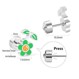 ASON Lovely Children's Stud Earrings 316L Stainless Steel Green Flower Leaf Cartoon Small Earrings for Girl Gifts Jewelry