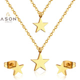 ASON 316L Stainless Steel Star Pendant Gold Color Bridal Wedding Jewelry Set for Women Necklace Pendant Small Stud Earring