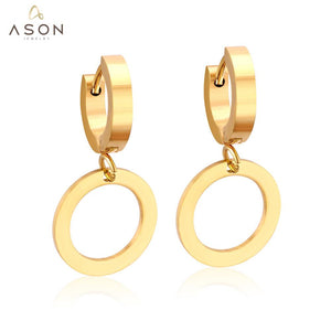 ASON Fashion Statement Piercing Drop Dangle Circle Earrings for Women Stainless Steel Jewelry