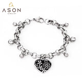 ASON Silver Color 316L Stainless Steel Bangle Heart Pendant Bracelet with Steel Ball Charm for Women Jewelry Party Gift