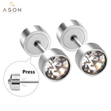 ASON – boucles d'oreilles rondes en acier inoxydable pour femmes, bijoux de Style classique, en zircone cubique, taille 3mm à 5mm, couleur acier 