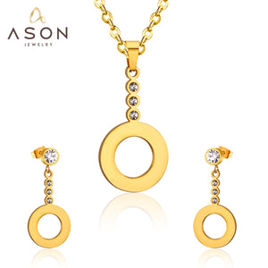 ASON Classic Drop Earrings For Women/Girl Stainless Steel Hollow Out Round Pendant Necklace Earrings Sets Party Daily Wear