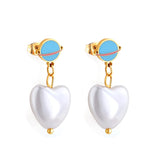 Imitation Pearl Exquisite Pendientes Earrings Stainless Steel Trendy 2022 Dangle Blue Earring Heart Elegant Jewelry