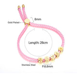 Pink Braid Rope Bracelets For Women Girls Purple Rose Red Heart Pendant Smile Charms For Gifts Women Boho Bracelets