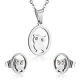 ASON – ensemble de bijoux en acier inoxydable 316L, couleur or, pendentif hibou rond, collier, petites boucles d'oreilles pour femmes 