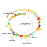 ASON Trendy Mixed Color Beads Moon And Star Accessories Multi-layer Chains Anklet Gold Color Stainless Steel For Women Gift