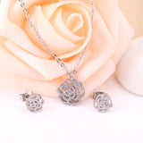 ASON Romantic Flower Shape Pendants Chain Necklace Piercing Stud Earrings Jewelry Sets Stainless Steel Gold Color For Women