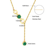 Hexagon Brand Design Green Long Chain Fairy Office Jewelry V Neck Green Charms Stainless Steel Collier For Woman