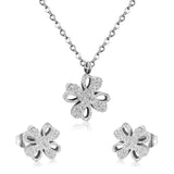 ASON Frosted Flower Chain Pendant Necklace Piercing Earrings Gold Color Stainless Steel for Women Jewelry Sets Fashion