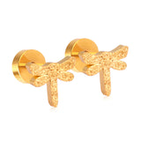 ASON Stainless Steel Dragonfly Cubic Zirconia Screw Stud Earring Classic Style Gold Color Christmas Earring Female Party