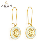 ASON – boucles d'oreilles en forme de roue, avec coquille blanche, couleur or, Piercing en acier inoxydable pour femmes, tendance, fête de bureau