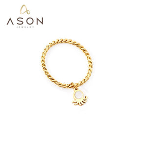 ASON-anillo de dedo de acero inoxidable 316L con abalorio para mujer, nuevos estilos, Color dorado, accesorios de joyería 