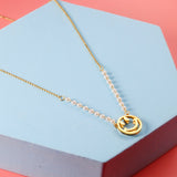 ASON Gold Color Smile Face Pendant Imitation Pearl Necklace Stainless Steel Bead Chain 40+7cm for Women Fashion Jewelry