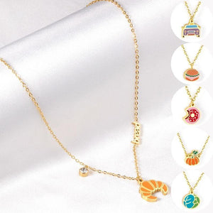 Collares con colgante de verduras y pan dorado de acero inoxidable 316L para mujer con cadena gratis, collar de cristal 