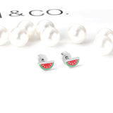 ASON – petites boucles d'oreilles pastèque pour enfants, couleur argent, acier inoxydable, dessin animé, bijoux pour filles et femmes, Piercing 