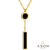 ASON Black Shell Round Pendants with Roman Numberal Stainless Steel Rectangle 45CM+5CM Extender Chain Necklaces Long Gift