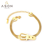 ASON Gold Color Fashion Bracelet 316L Stainless Steel Bangle 16+3cm Extender for Women Men Jewelry Accessories