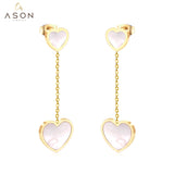 ASON Korean Style Statement Drop Earrings Shell Heart Dangle Earring Stainless Steel Jewelry for Women Femme Party Gift